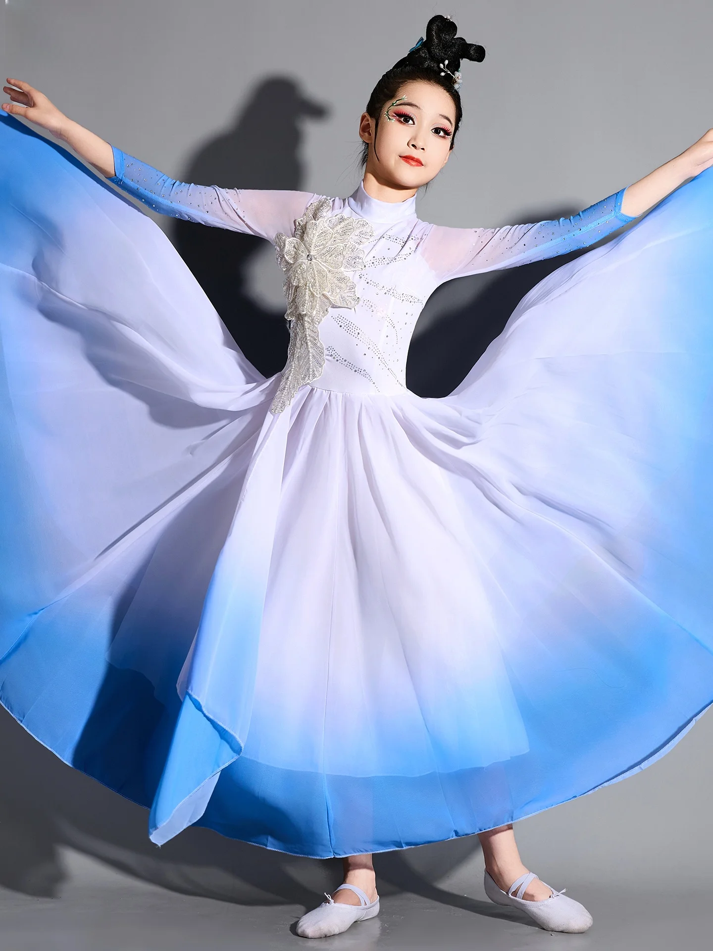 

Детский классический танцевальный костюм для выступлений, женский тренировочный костюм для танцев, этнический костюм Ханьфу в старинном китайском стиле