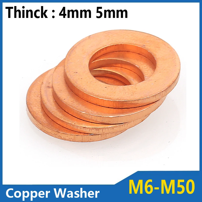 Extra thick 4mm 5mm T2 Solid Copper Washer Shim Flat Ring Gasket Rings Seal Plain Washers M6 M8 M10 M12 M14 M16 M18 M20 M30 M50