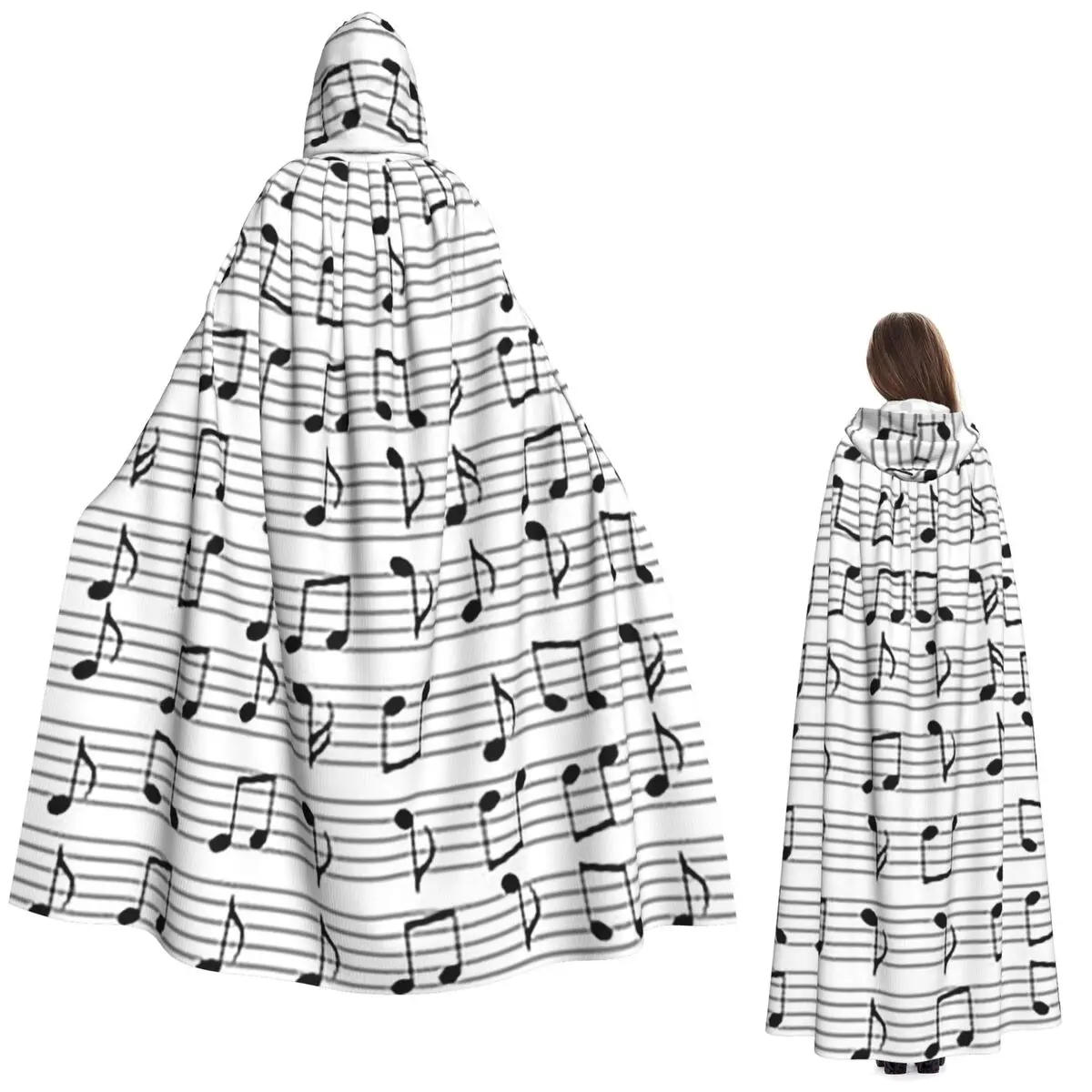

Абстрактные клавиши фортепиано с музыкальными нотами, длинный плащ с капюшоном, средневековый костюм ведьмы, накидка для косплея, Хэллоуин, вампир, для взрослых, унисекс