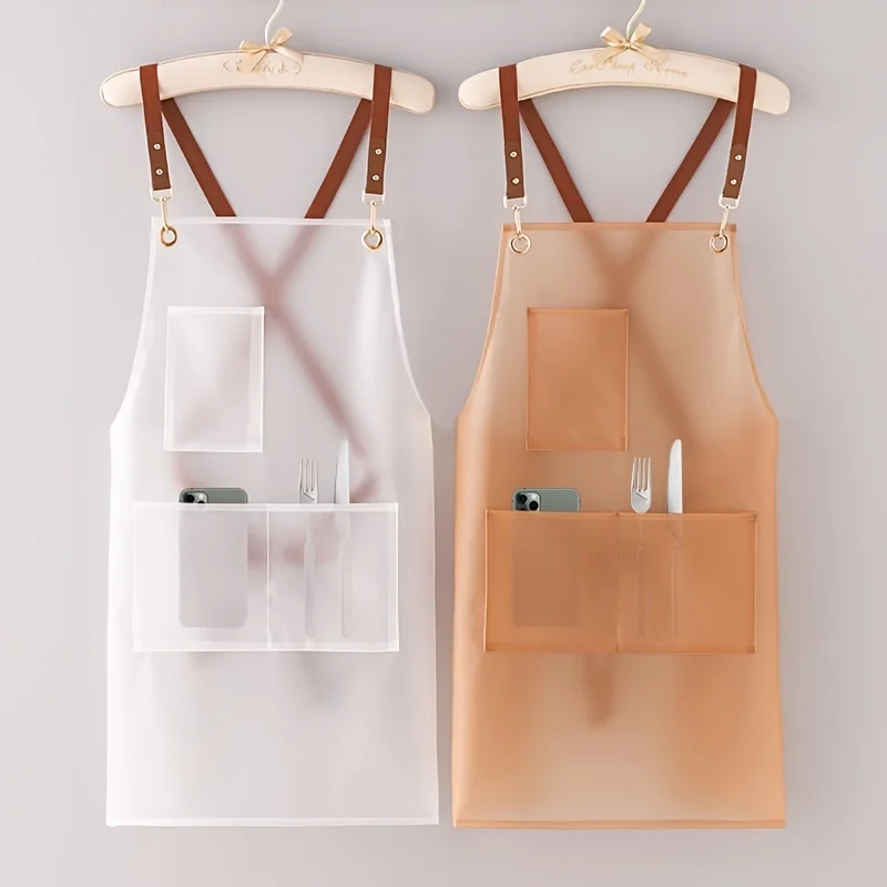 New Apron Waterproof And Oil-proof Strap Fashionable Korean-style Overalls Household Kitchen Cooking Women\'s TPU Work Clothes