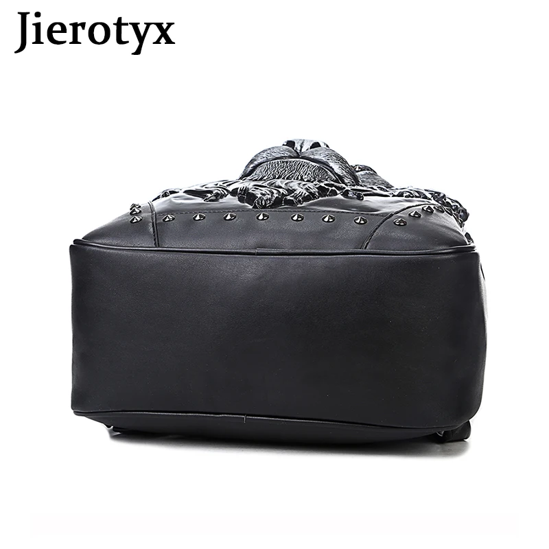 JIEROTYX Personalized 3D Lion Studded Womens Laptop Backpack School Bags PU Leather Water Resistant College Computer Bag Travel