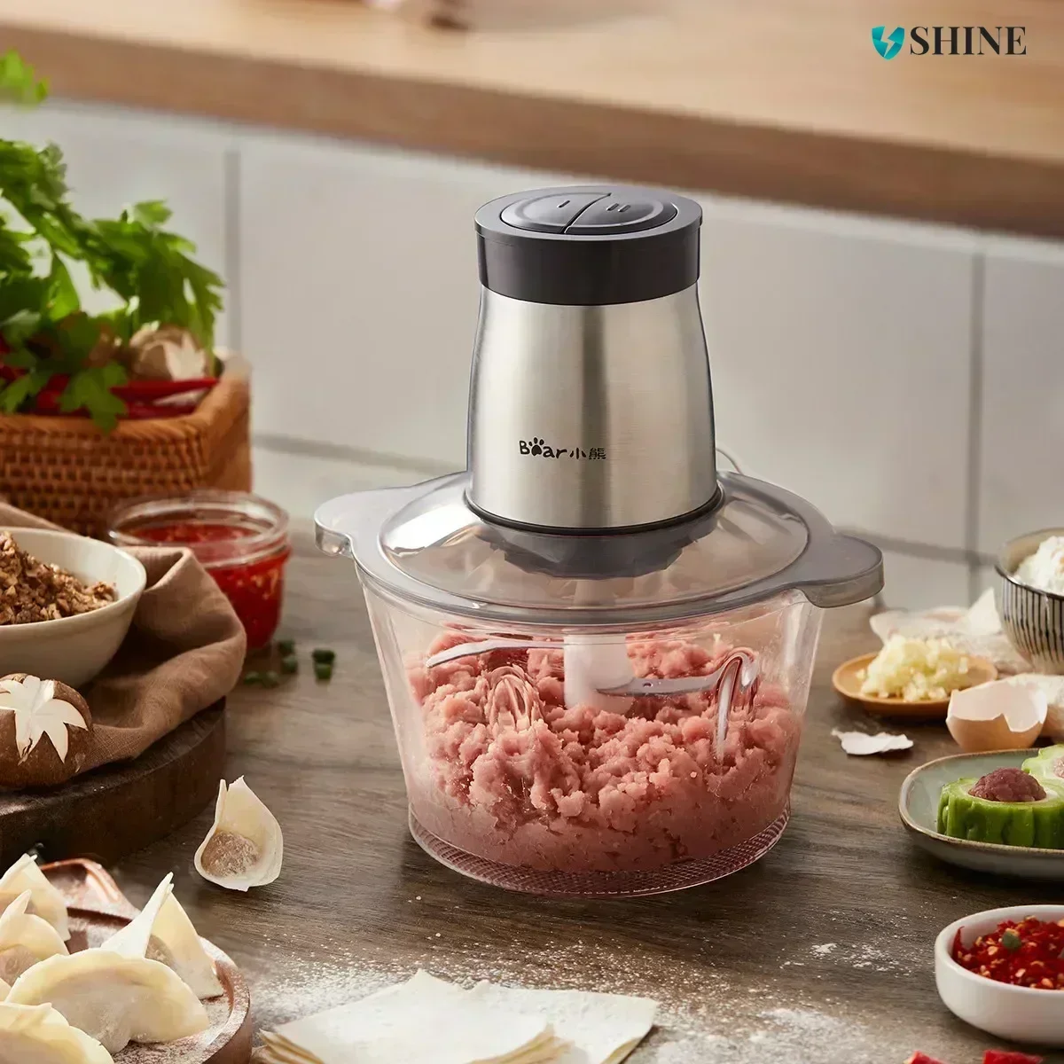

New Meat Grinder. Electric Household Small Stainless Steel Automatic Mixing Multifunctional Cooking Beat Meat Filling.