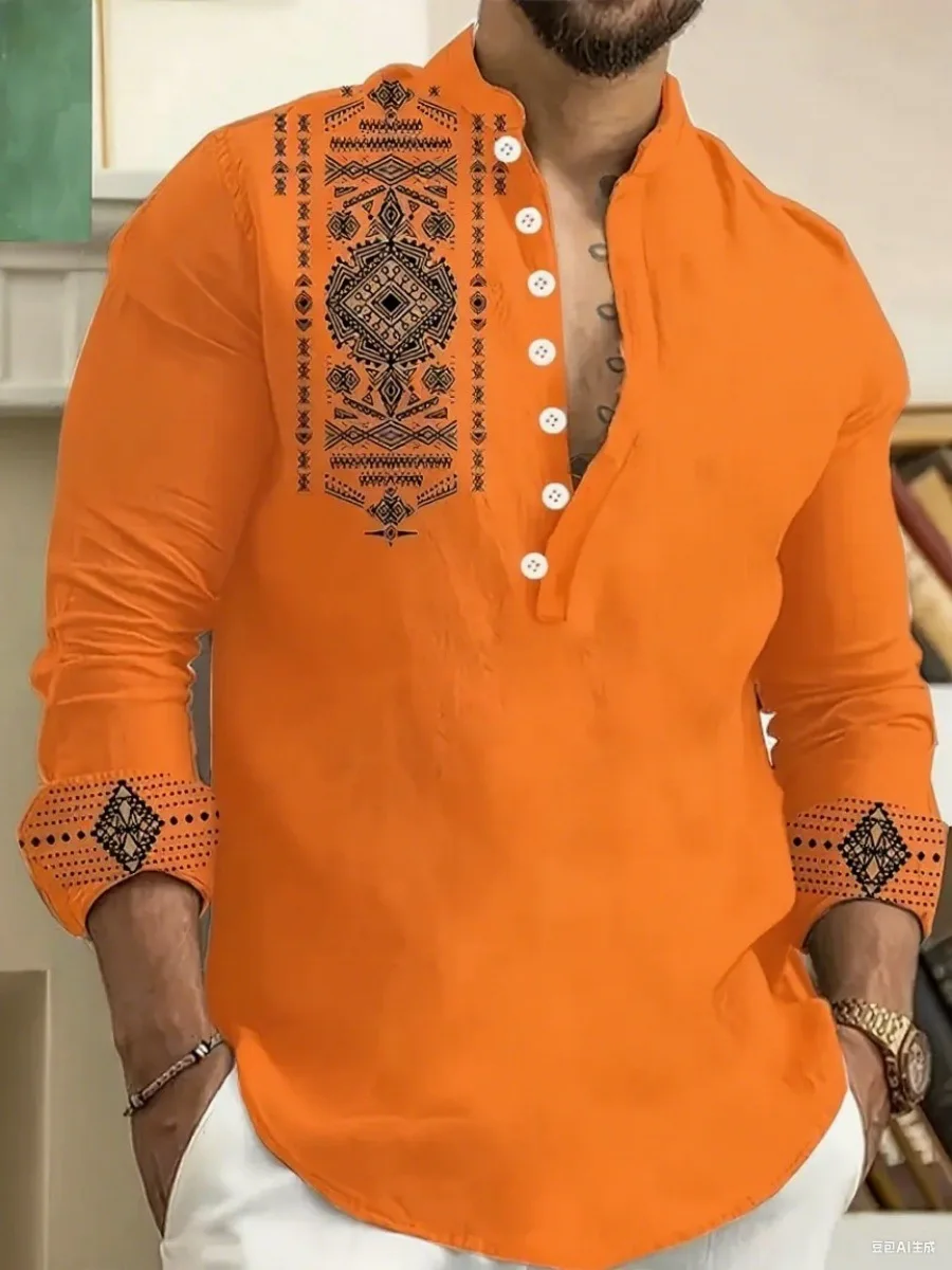 

Модная мужская льняная рубашка с гавайским узором для отпуска с 3D принтом, мужская льняная рубашка с мягкими пуговицами, повседневная рубашка с длинными рукавами и стойкой c