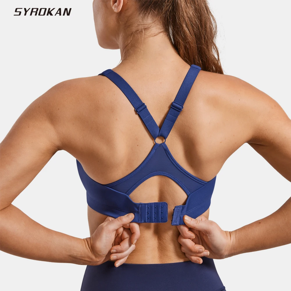 SYROKAN Power On High Impact Zip Front Sports Bras for Women No Underwire Racerback Soft Padded