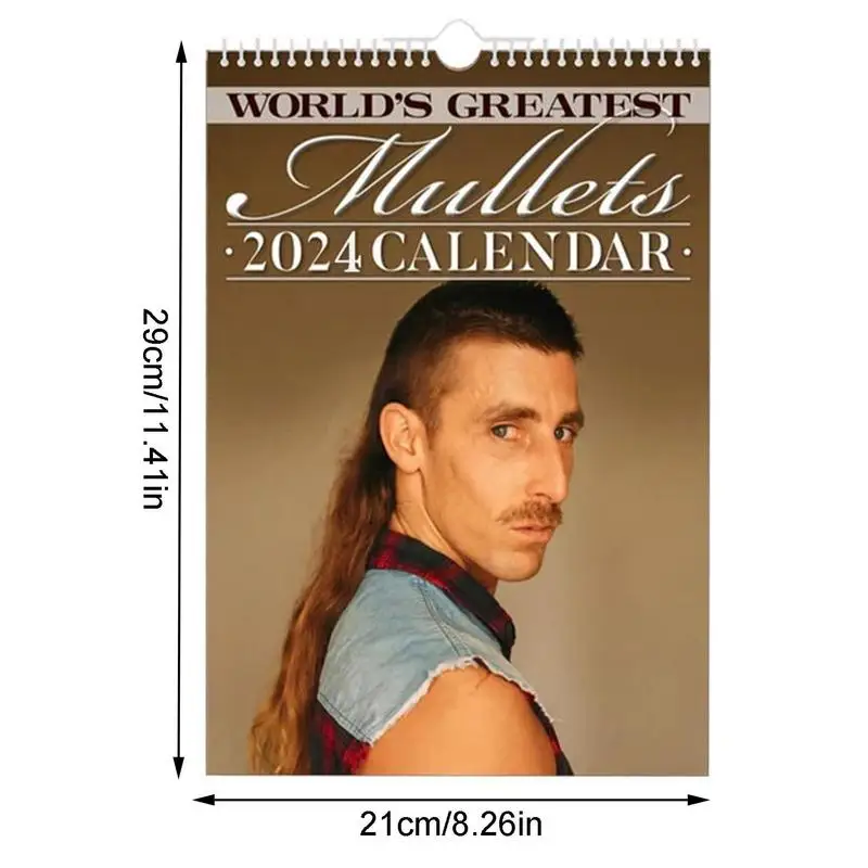 Calendario de pared mensual, Mullets divertidos, estilo de pelo fresco, regalos de Año Nuevo, medias embutidoras, recuerdos de fiesta, 2024