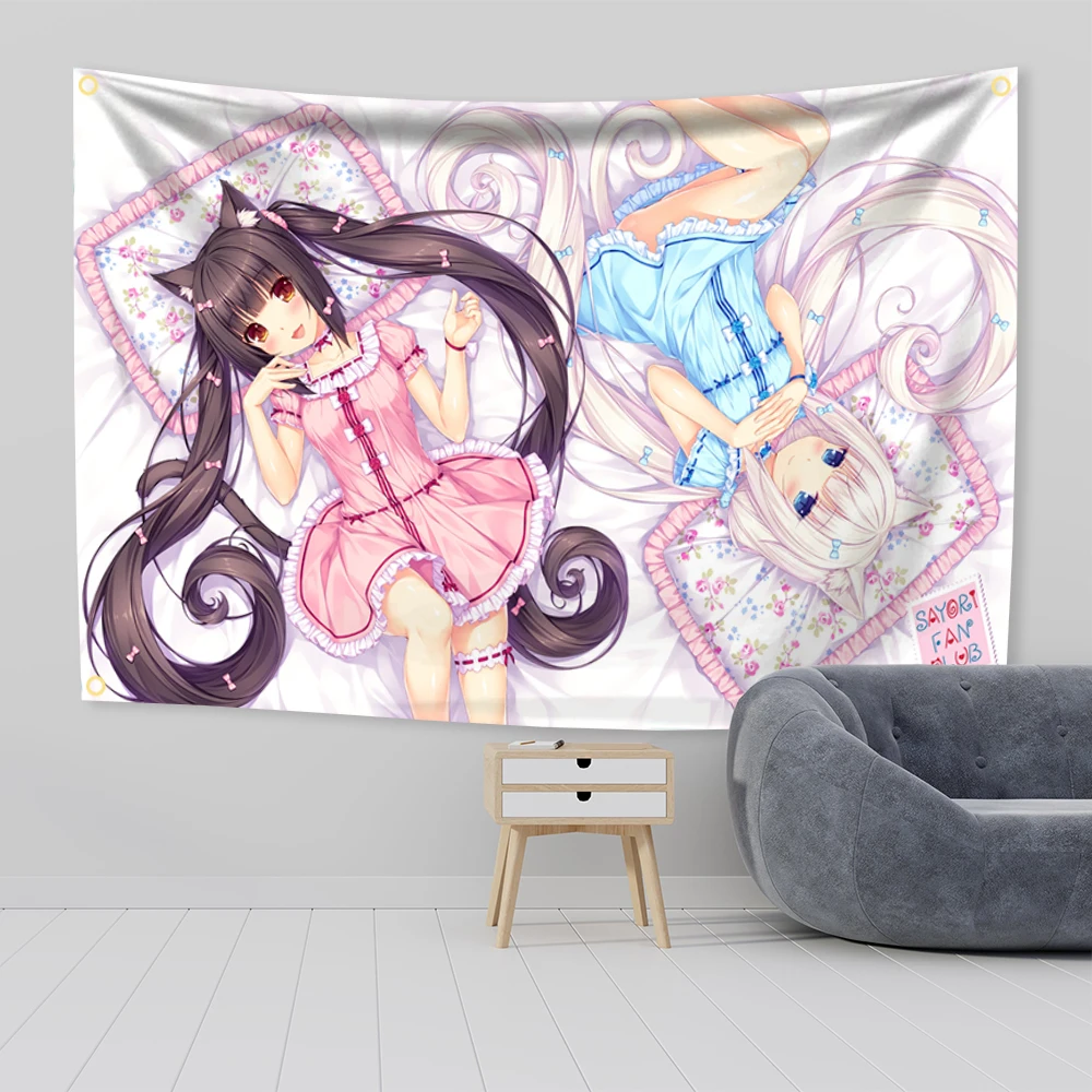 90x150cm Pink Kawaii Anime Beauty Chocola Nekoparas Tapestry Funny Meme Flag Wall Decor,Home Decor