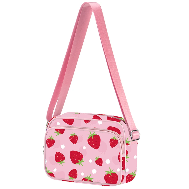 Crossbody Bag with Adjustable Strap Lightweight Messenger Bag with Zipper Closure Strawberry Print Shoulder Bag for Phone Coin