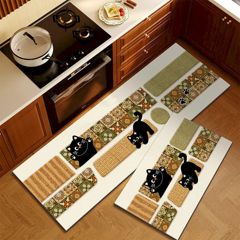 VIKAMA Bohemian Retro Kitchen Carpet Anti slip Floor Mat Cartoon Melon Autumn Flower Carpet Kitchen Entrance Home Decoration