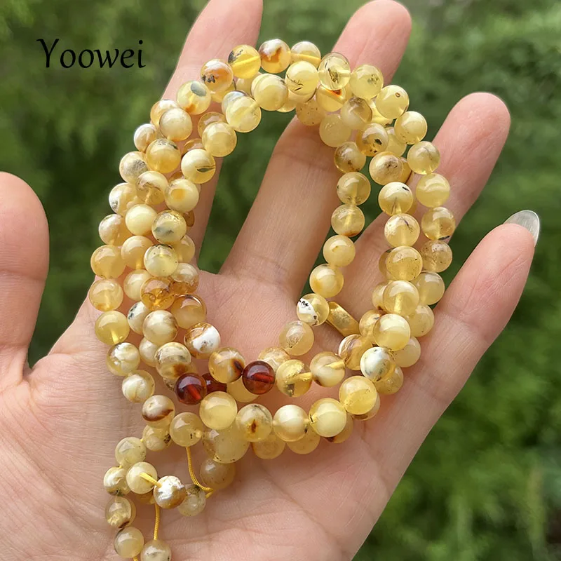 

6-7mm Real Amber Bracelet New Genuine Honey Beads Rosary Mala Meditation Buddhist Natural Stone Necklace Not Perfect Jewelry