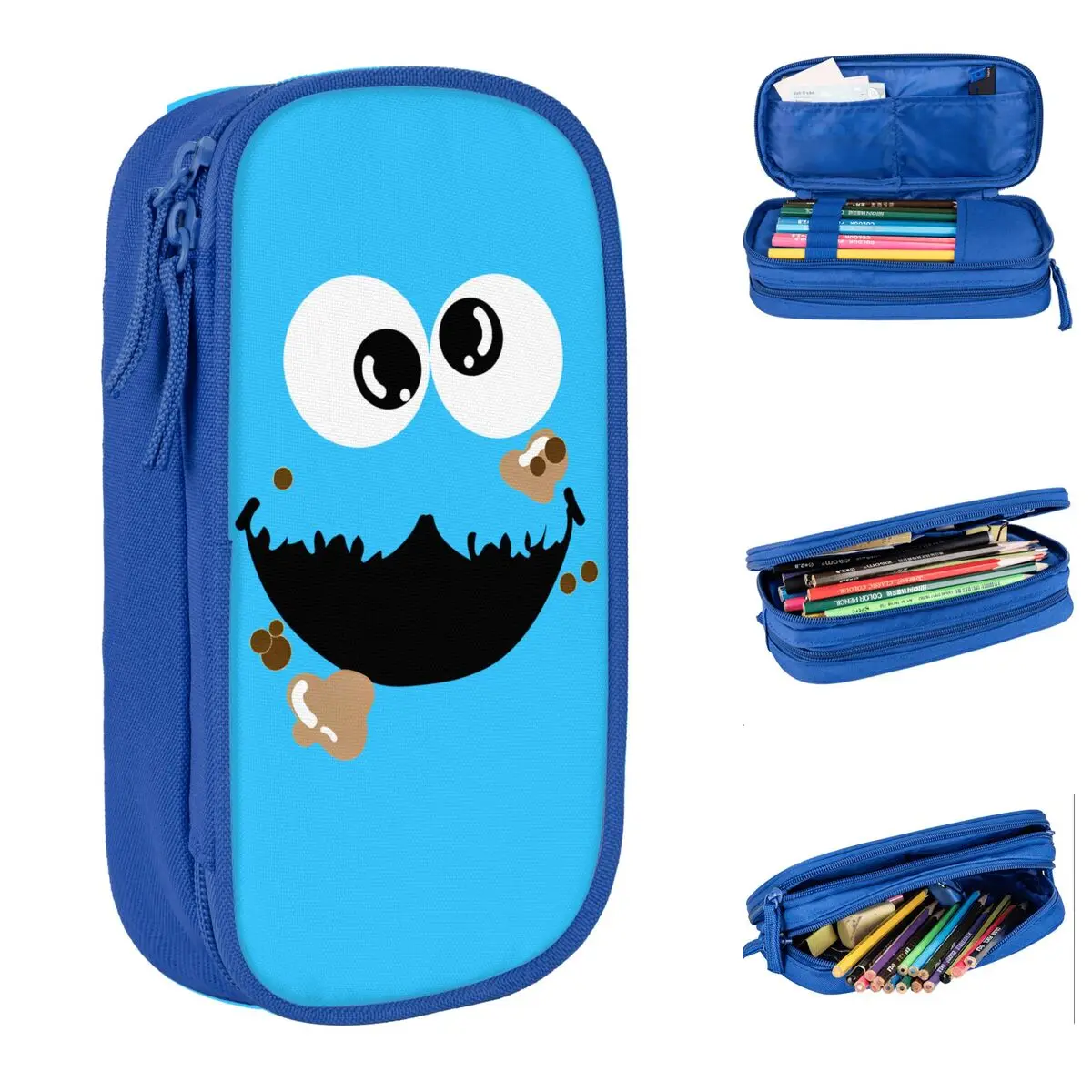 S-Sesame Street Cookie Face Pencil Cases Cartoon Pen Holder Bag for Student Large Storage Students School Gift Pencil Box