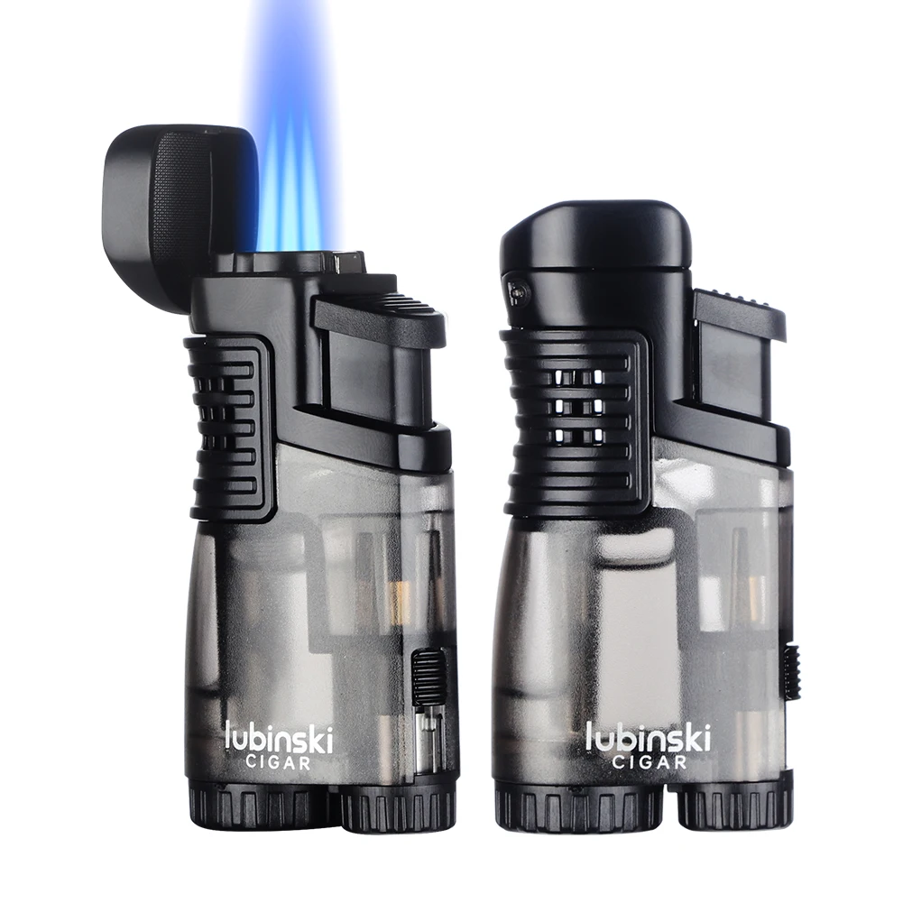 

LUBINSKI Lighter With Cigar Drill Puncher Smoking Accessories Plactic Butane Gas 3 Torch Cigar Lighters