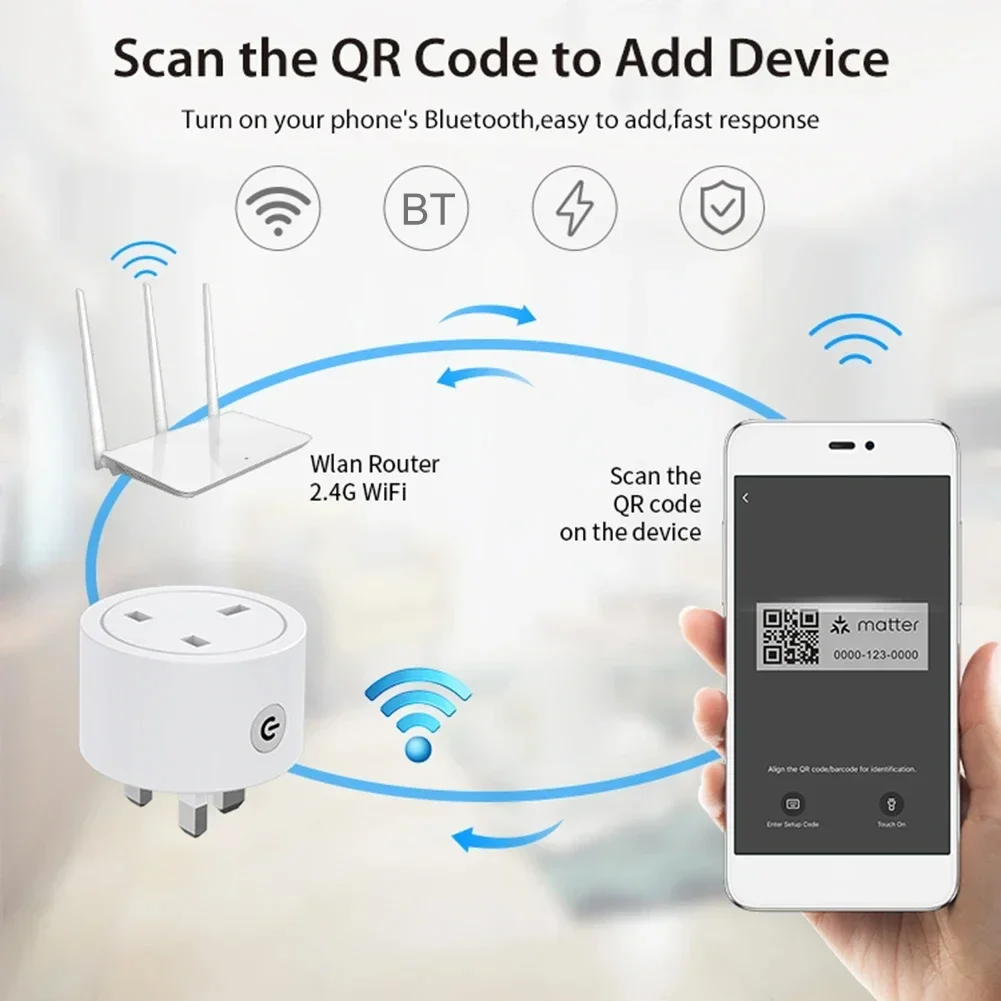 Matter Smart Socket WiFi UK Smart Plug 16A Мини-домашняя розетка Управление приложением Голосовая функция Работа с HomeKit Siri Alexa Google Home