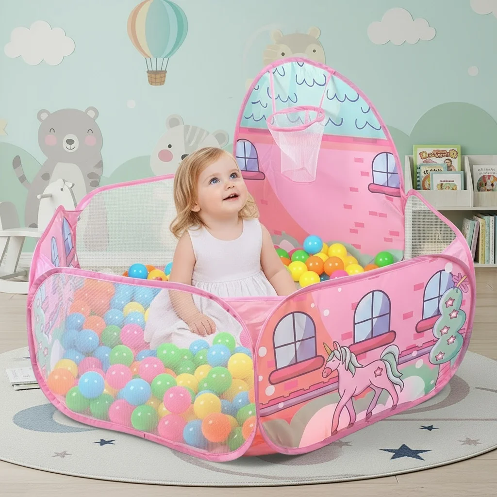 Tenda da gioco pieghevole per bambini, pozzo di palline giocattolo durevole per bambini, grande box pop-up, ottimo regalo per le vacanze e giocattolo da spiaggia per bambini, palline oceaniche non incluse