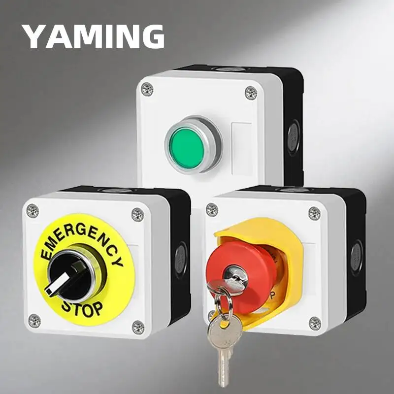 

Button Switch Box DIY Knob Emergency Stop Self-Reset Anti-Misoperation Protective Cover Control Waterproof Start Stop Elevator