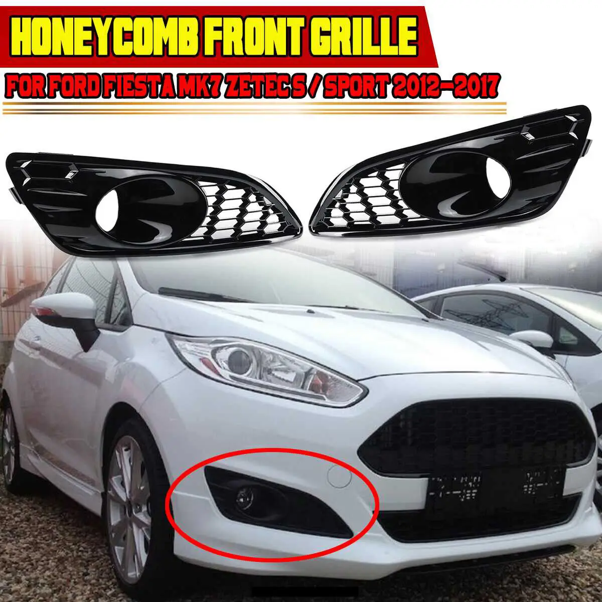 Pair Hollow Mesh Honeycomb Car Front Bumper Fog Lamp Lower Grille For Ford Fiesta MK7 Zetec S / Sport 2012-2017 Fog Light Grill