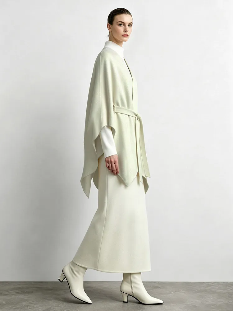 Amii Double-Faced Wool Coat Dolman Cape V-Neck Belted Oversized Minimalist Commuter 2026 Winter Women Coats 12654017