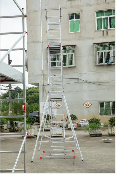 Escada de andaime de feixe móvel de alumínio EN131 com altura aberta de 5,6 m