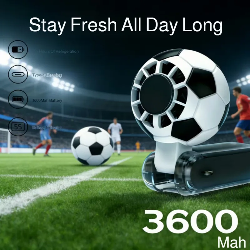 Football Shaped Ice Cold Cooling Fan Portable Foldable Mini Fan Rechargeable for Sports Fans Stadium & Daily Use