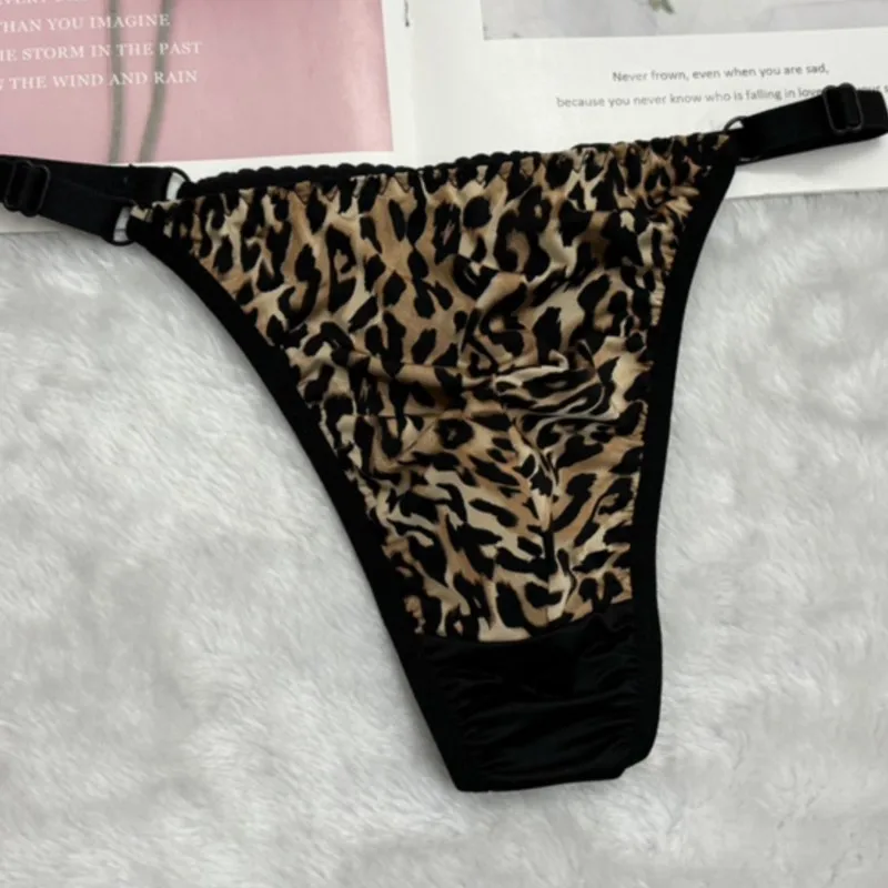 

Man low-rise sexy jockstrap men Black leopard print pure cotton crotch crotch thong T-pants gay sissy lingerie