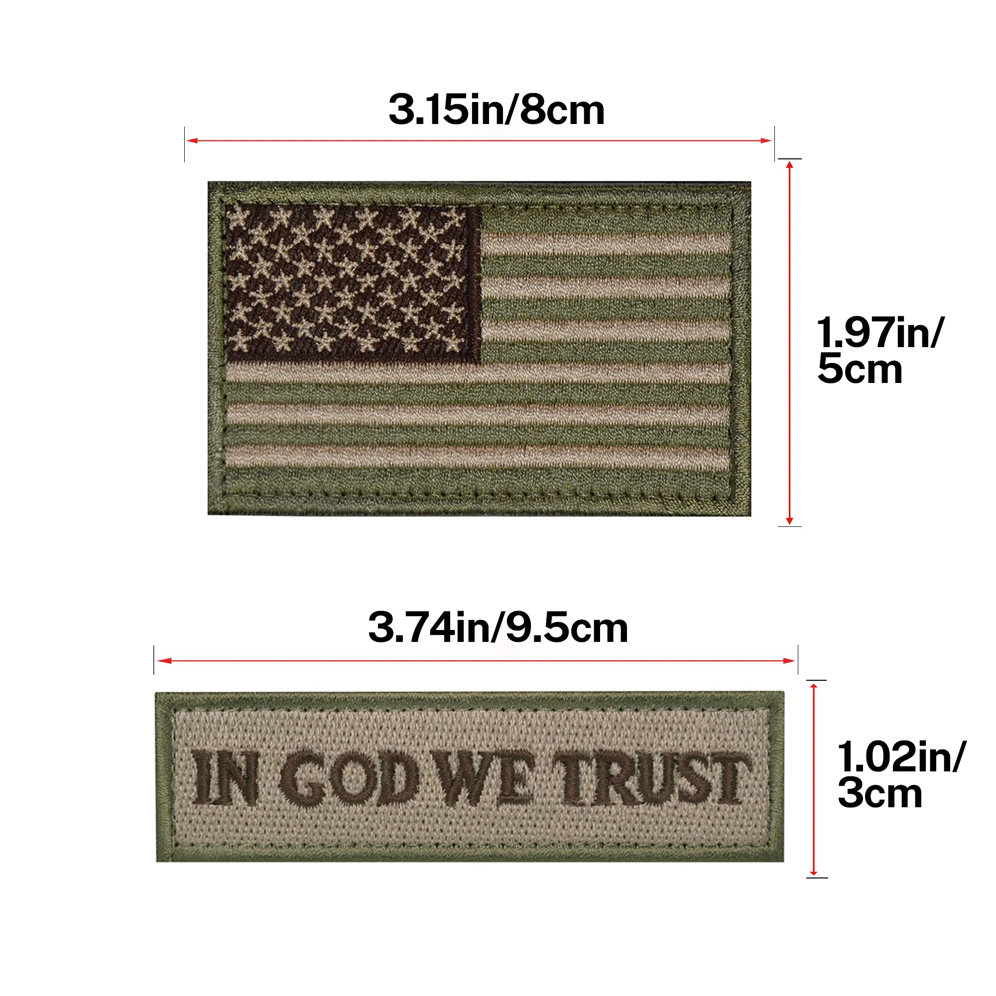 2 pezzi In dio We Trust American Flag Hook Loop Patch distintivo militare per zaini, cappelli (verde militare e nero/bianco)