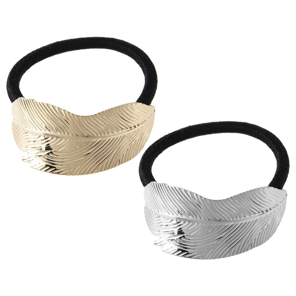 

2pcs Metal Leaf Accessories Women Thin Ponytail Cuff Hair Ring Elastic Band Thick Ties Scrunchies Hair Care Styling Tool