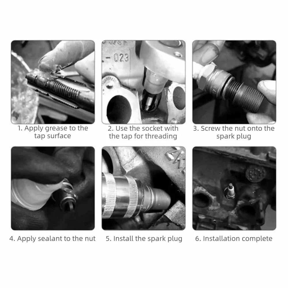 16PCS M14x1.25 Repair Size Spark Plug Thread Repair Kit M16x1.25 Tap Carbon Steel Rethreading Tool Spark Plug Hole Repair Kit