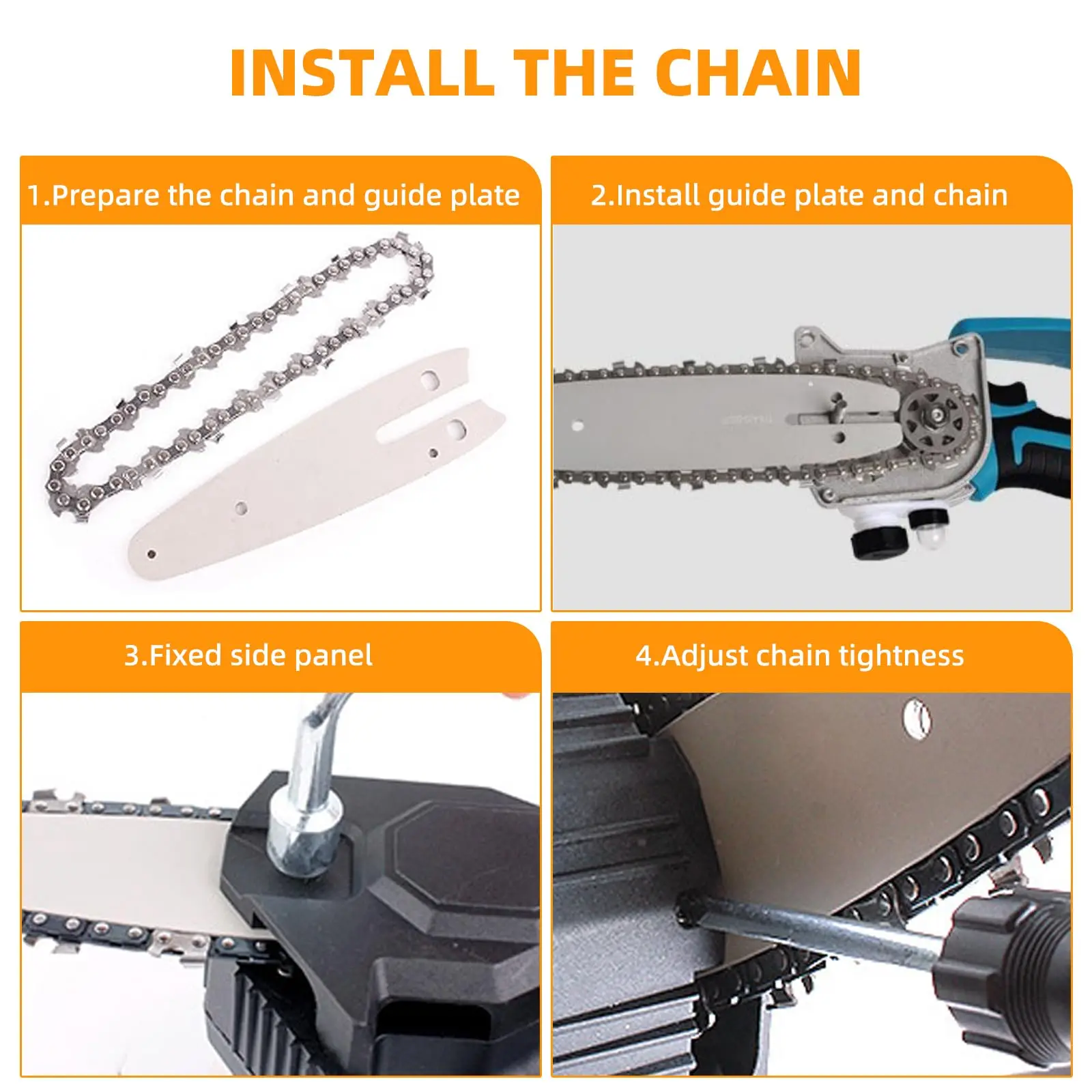 4/6/8 Zoll Sägebange 28/36 Knoten Elektrische Kettensäge Zubehör Ersatz Kettenführung Mini Stahl Kettensäge Garten Schneidwerkzeug – Detail 6