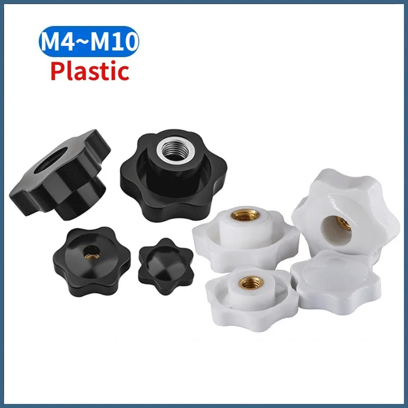 M4 M5 M6 M8 M10 Black White Plum Hand Tighten Nut Handle Thread Star Mechanical Thumb Nuts Clamping Knob Manual Nuts