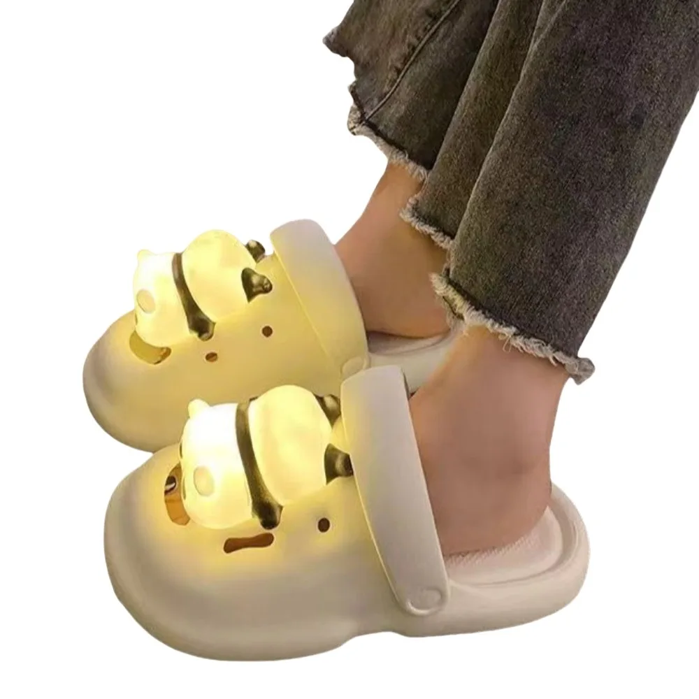 

Cute Cartoon Luminous Slippers Women Lighted 3D Animal Panda Lighting Panda Slippers Thick Platform Outer Wear Shoes Homewear