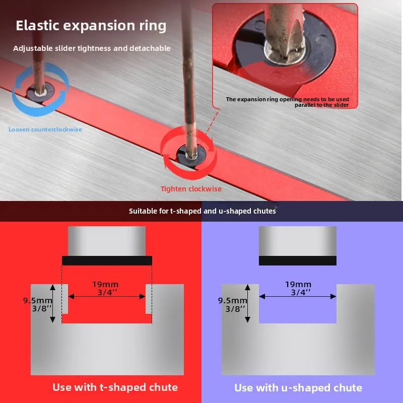 Woodworking Table Saw Push Handle Adjustable Angle Miter Push Ruler Band Saw Miter Gauge Matching 19MM Chute 3/4 Slide Rail