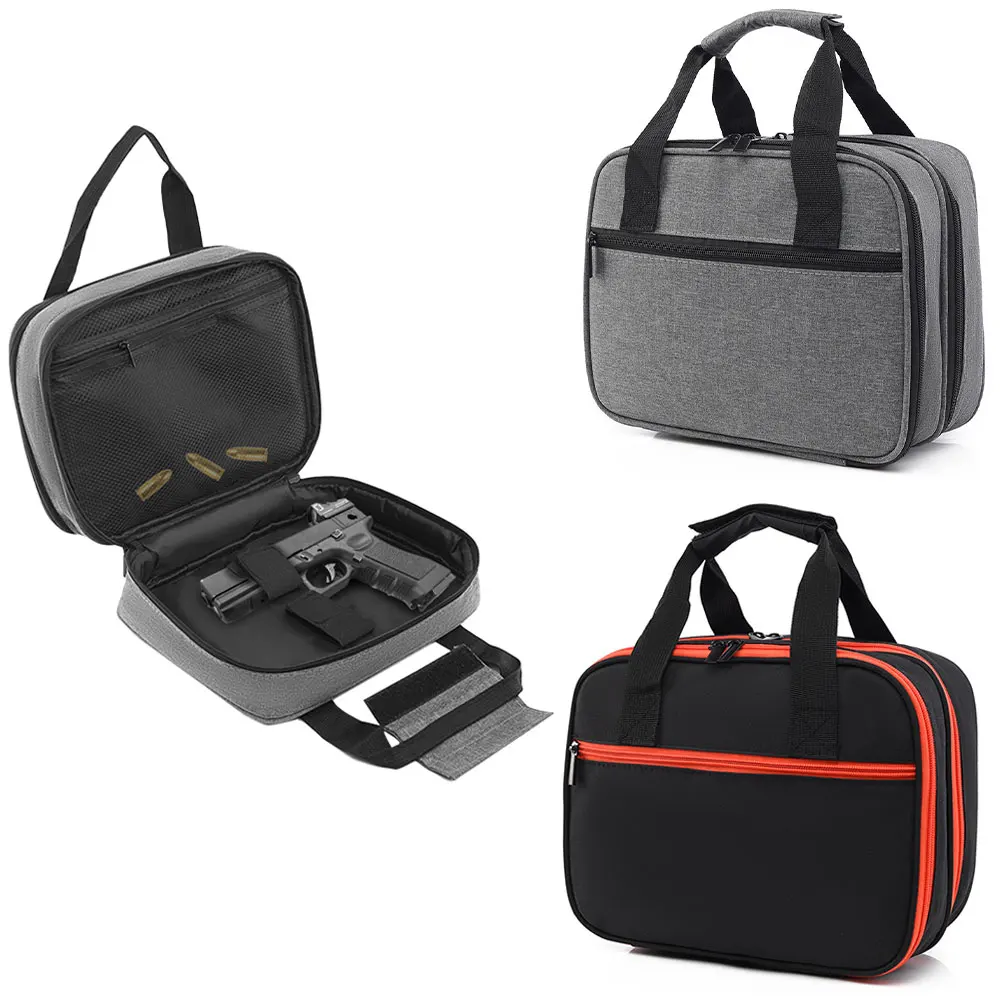 Tactical Double Layer Bag Portable Gun Bag EDC Organizer with Gun Holster Oxford Handgun Storage Case for Hunting Camping
