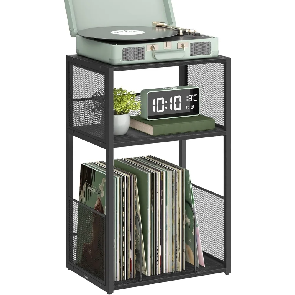 

VASAGLE Record Player Stand, 3-Tier Side Table, Vinyl Record Storage up to 100 Albums, End Table for Living Room, Bedroom, Ebony