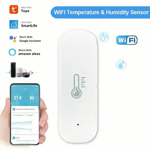 Tuya 와이파이 온습도 센서 실내 스마트 온도계 모니터, 알렉사 구글 홈 음성 앱 리모컨