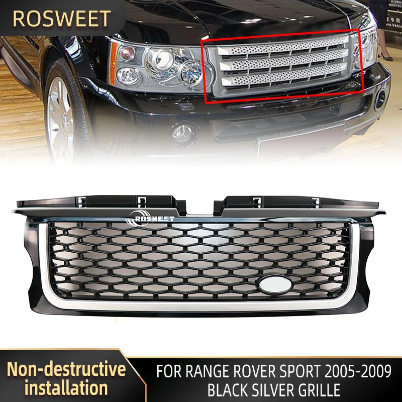 

Решетка переднего бампера автомобиля для Range Rover Sport 2005 -2009 L320, черные Серебристые решетки, автозапчасти, автомобильные аксессуары