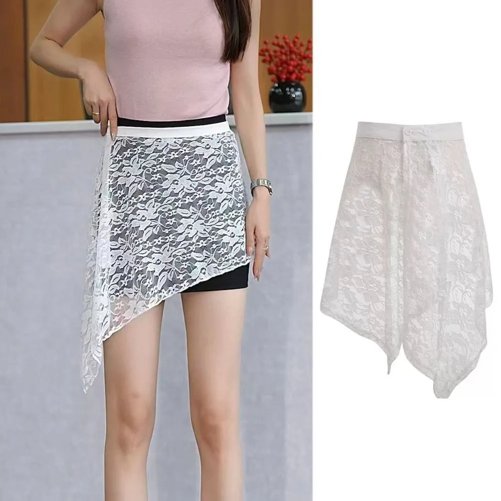 

Irregular Lace Underskirt Slips Anti-glare Cheongsam Mesh Underskirt Slips Dress Streetwear Loose Lining Petticoat Women Female