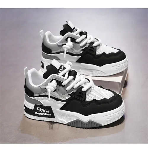 블랙 플랫폼 스케이트보드 신발, 핫 로우 컷 스니커즈, 통기성 메쉬 남성 캐주얼 스니커즈, 라지 사이즈 46 