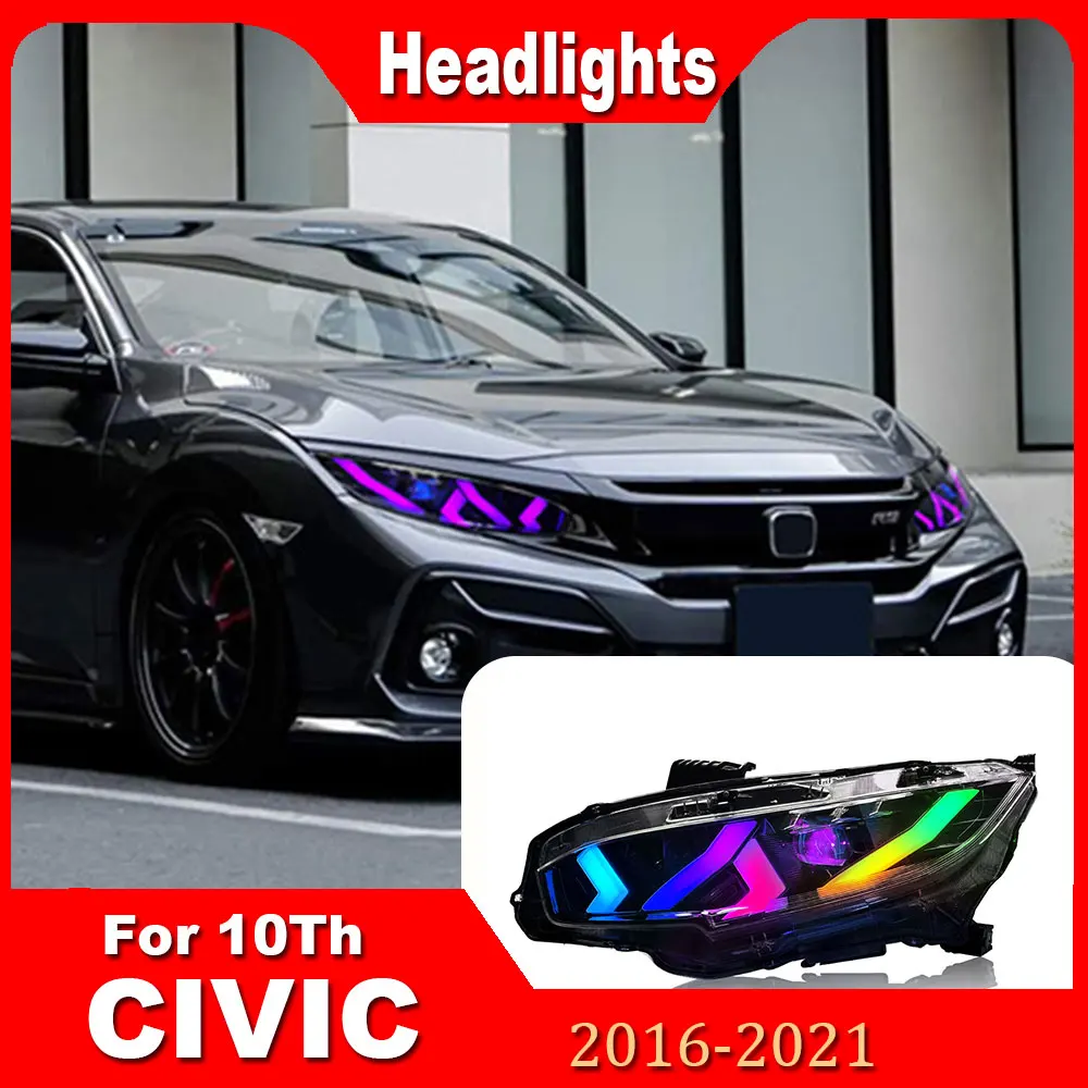 Front Lamp RGB For Honda Civic 10Th 2016-2021 Lamborghini style LED Headlight Assembly modification Waterproof Plug And Play