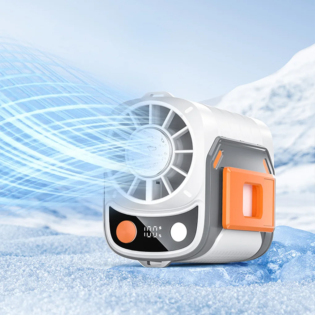 5 Wind Speed Adjustable Ice Compress Waist Hanging Fan Outdoor Portable USB Waist Clip Fan digital LED Display Cooling Fan