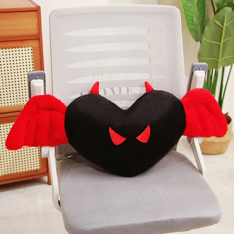 Oreiller en peluche ange diable mignon avec ailes, Animal en peluche en forme de cœur, décor d'halloween, jouet de voiture, coussin de canapé, appui-tête, poupée, cadeaux