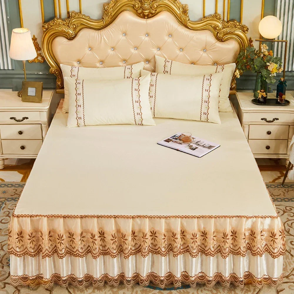 150x200cm Printed Two Layers Bed Skirt Non-slip Mattress Cover Bed Skirt Environmentally Friendly Comfortable Bedding 레이스 베드 스커트