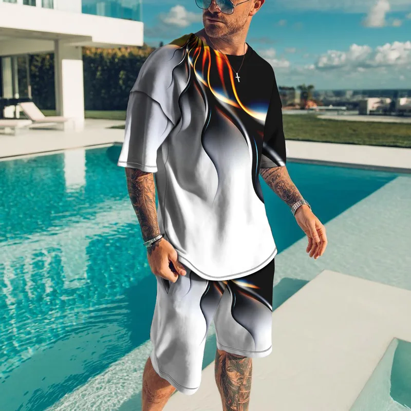 Gradient printing Mens Fashion Tracksuit Set Shorts Summer 2 Piece Outfit Suit Casual Short Sleeve Clothing Tshirt Jogging Set