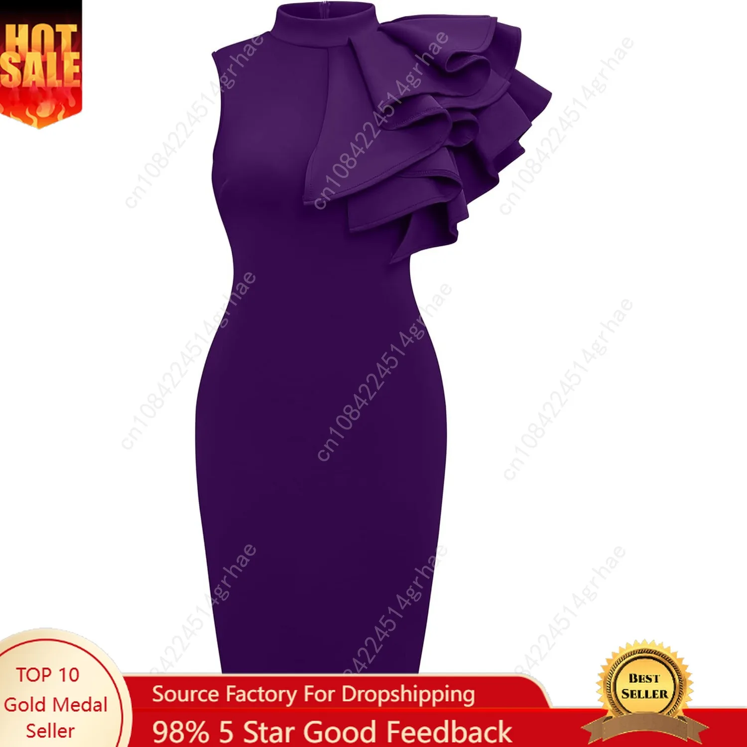 

Women's Ruffle Sleeveless Bodycon Knee Length Party Pencil Midi Dress