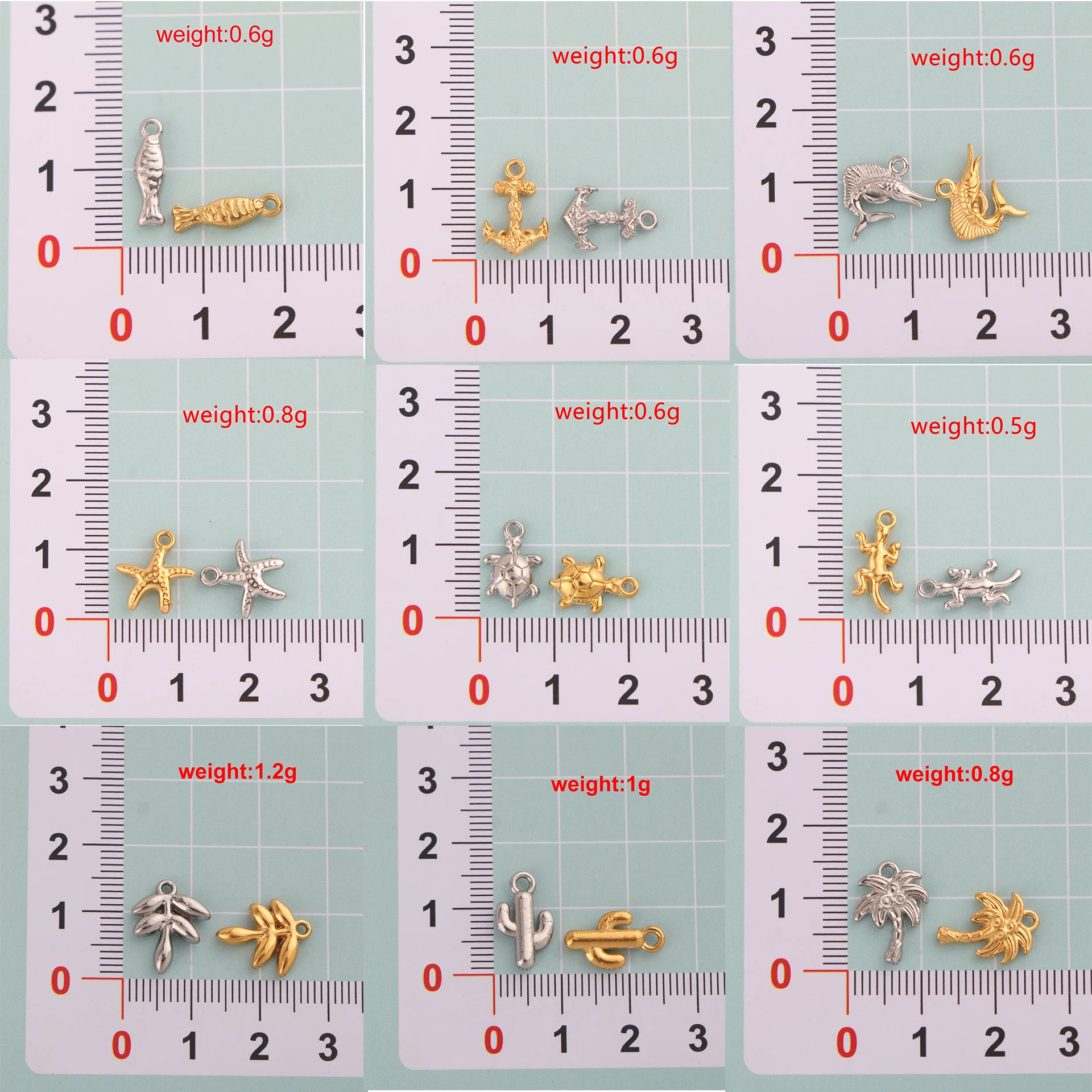 10pcs/lot Stainless Steel Turtle Starfish Fish Tropical Tree Anchor Tortoise Pepper Charms Mini Pendants for DIY Jewelry Making view 2