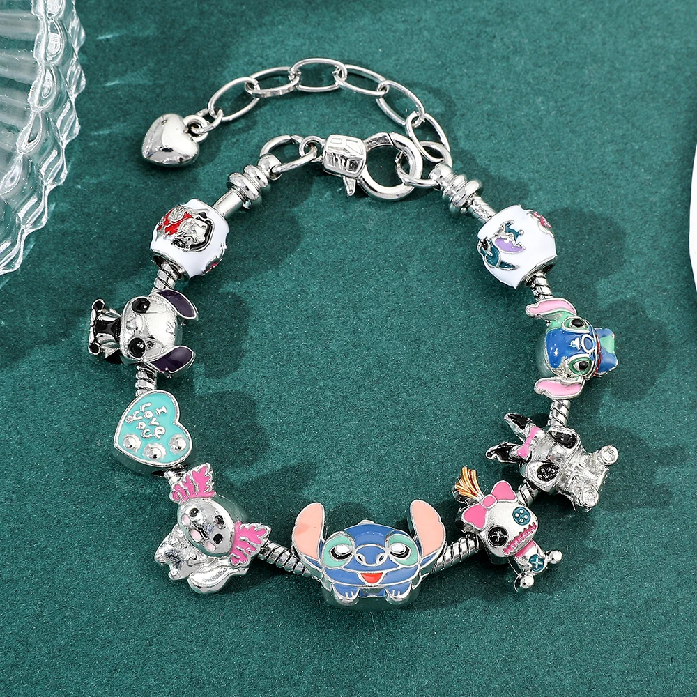 Disney Stitch Enamel Beads Bracelet Anime Lilo & Stitch Bangle DIY Fashion Women Hand Accessories Jewelry Gifts for Girls