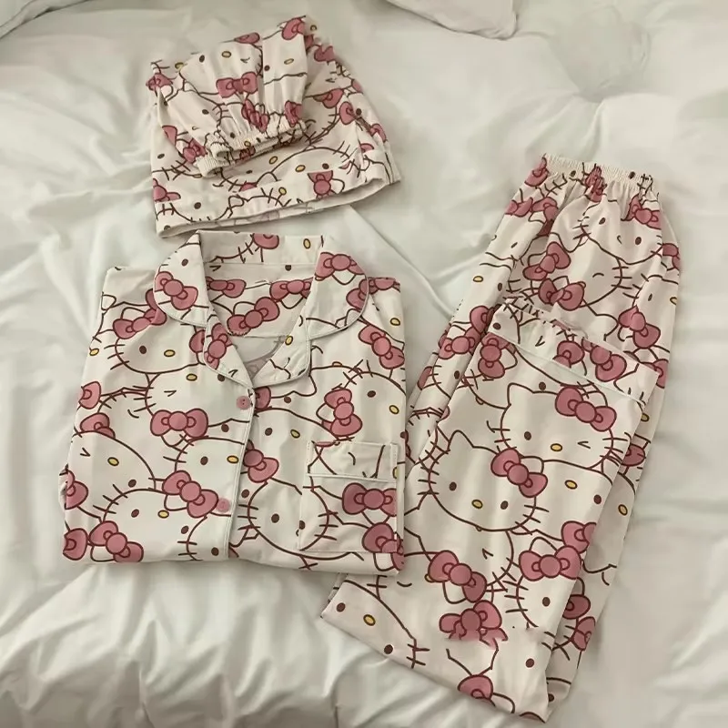 Anime Sanrio Long Short Pajamas Hello Kitty Kawaii Cartoon Loose Sleepwear Sets Spring And Summer Necessities Girl Birthday Gift