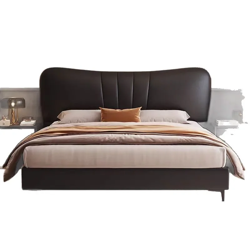 

Light luxury leather bed, Nordic small apartment soft bag, double wedding bed Italian minimalist