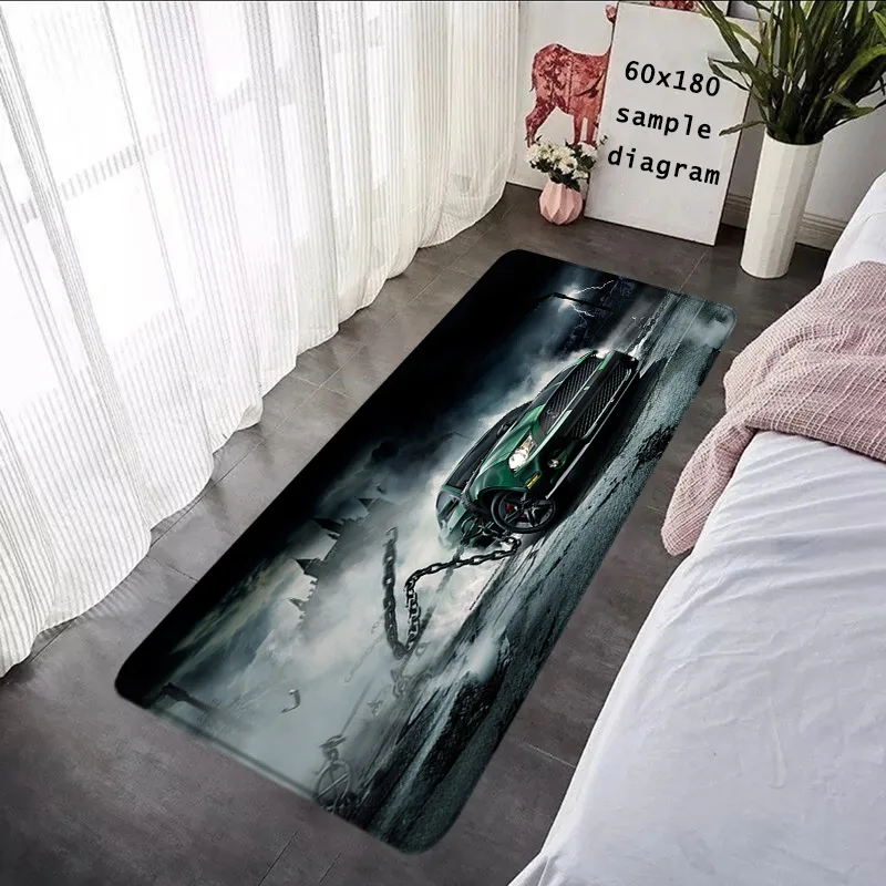 

Sports Car Design Carpet Mat Rug - Green/Blue Racing Vehicle Pattern Home Decoration for Living Room Bedroom Non-Slip Floor Mat