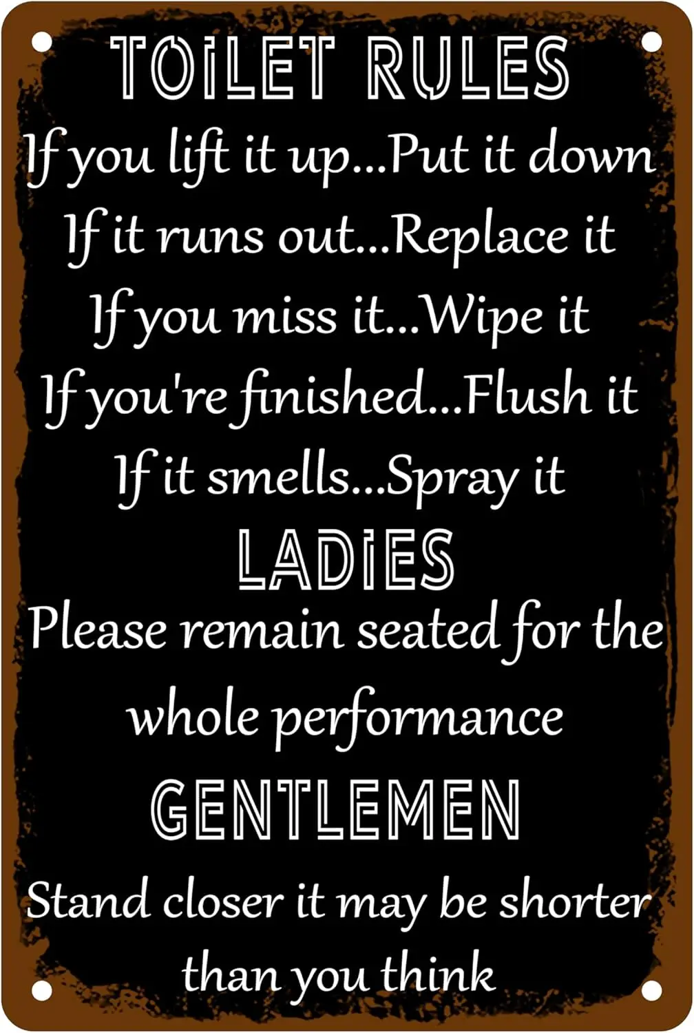 Toilet Rules Signs Bathroom Black Decor Vintage Farmhouse Metal Tin Signs Rustic Man Cave Decor Wall Art Bar Garage Bathroom Wal