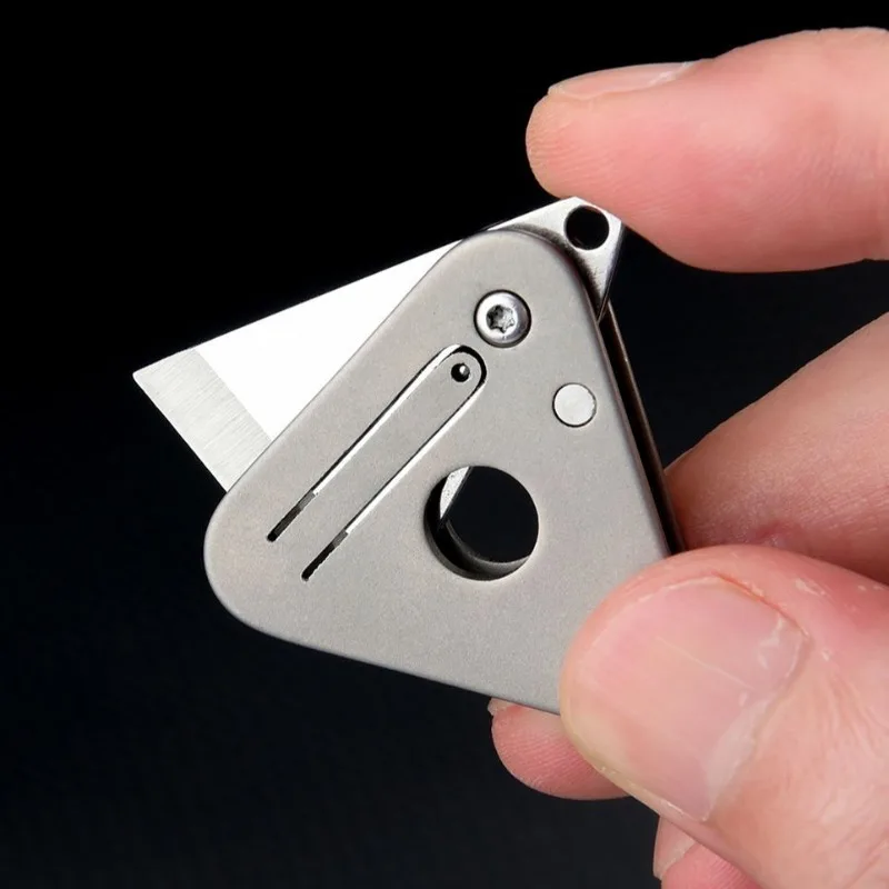 Titanium Alloy Triangle Folding Knife, Mini Keychain Pocket Knife, Creative Opening Design, Portable Carry