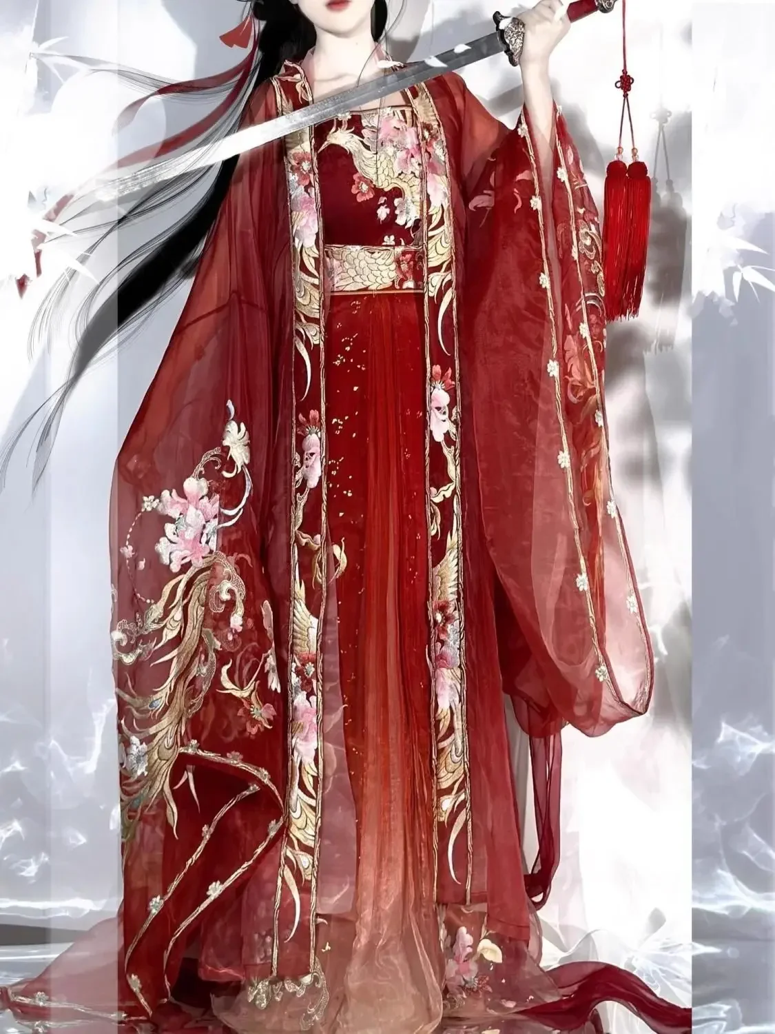 Gaun Hanfu Cina kostum Cosplay Hanfu bordir merah pernikahan tradisional kuno Dinasti Tang pakaian pesta